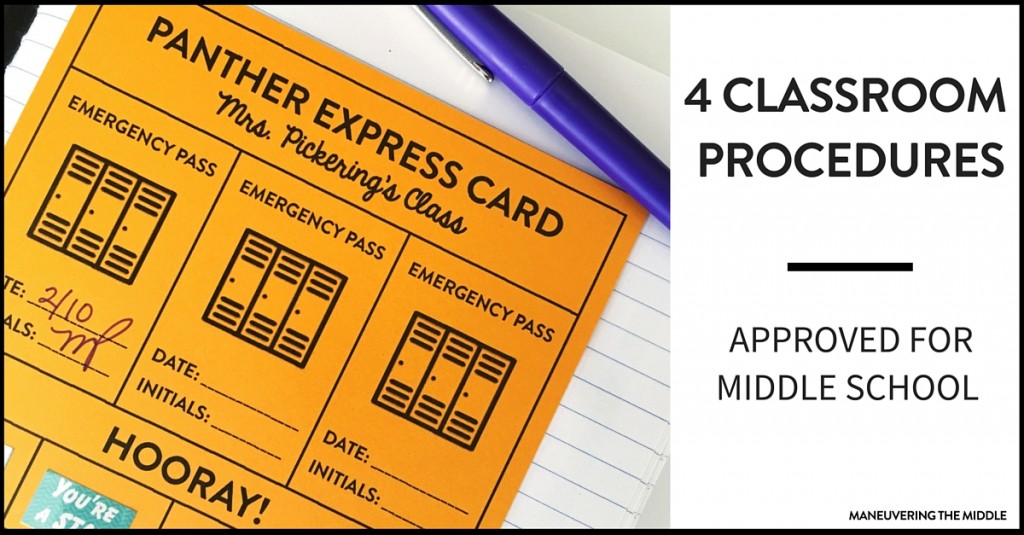 4 Classroom Procedures for Middle School - Easy tips and tricks you can begin implementing tomorrow, including a free printable.