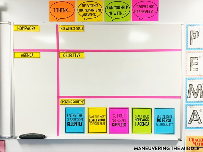 Great ideas and inspiration in this middle school classroom reveal - from decorating to small group areas to hanging posters and anchor charts. | maneuveringthemiddle.com