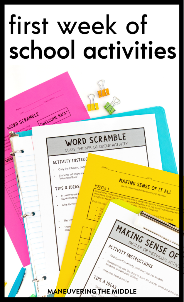 The first week of school is a great time to build classroom culture, community, and teach class routines. Ideas for engaging first week of school activities to make it easy and fun! | manevueringthemiddle.com