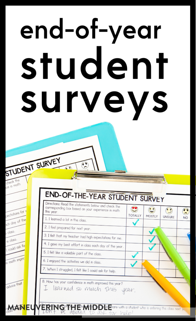he-year student surveys can help students and teachers reflect on the year and improve for next! | maneuveringthemiddle.com