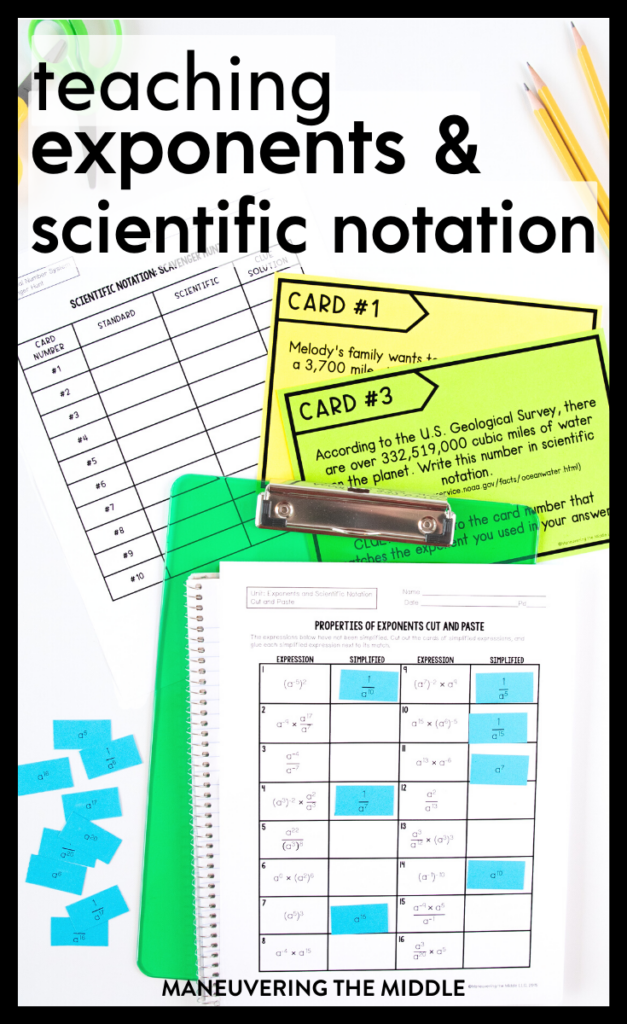 Scientific Notation and exponents - check out our tips and ideas for covering these 8th grade and Algebra skills! | maneuveringthemiddle.com