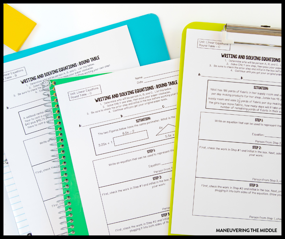 Linear Equations require lots of practice as the skills continues to increase in difficulty. Keep students engaged with these 5 ideas. | maneuveringthemiddle.com