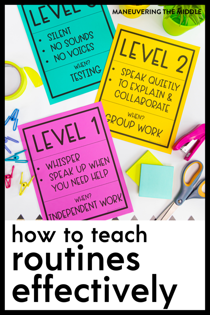 Teach students HOW to implement routines & procedures, so you can reap the benefits of time and energy saved. Teach routines that will stick! | maneuveringthemiddle.com