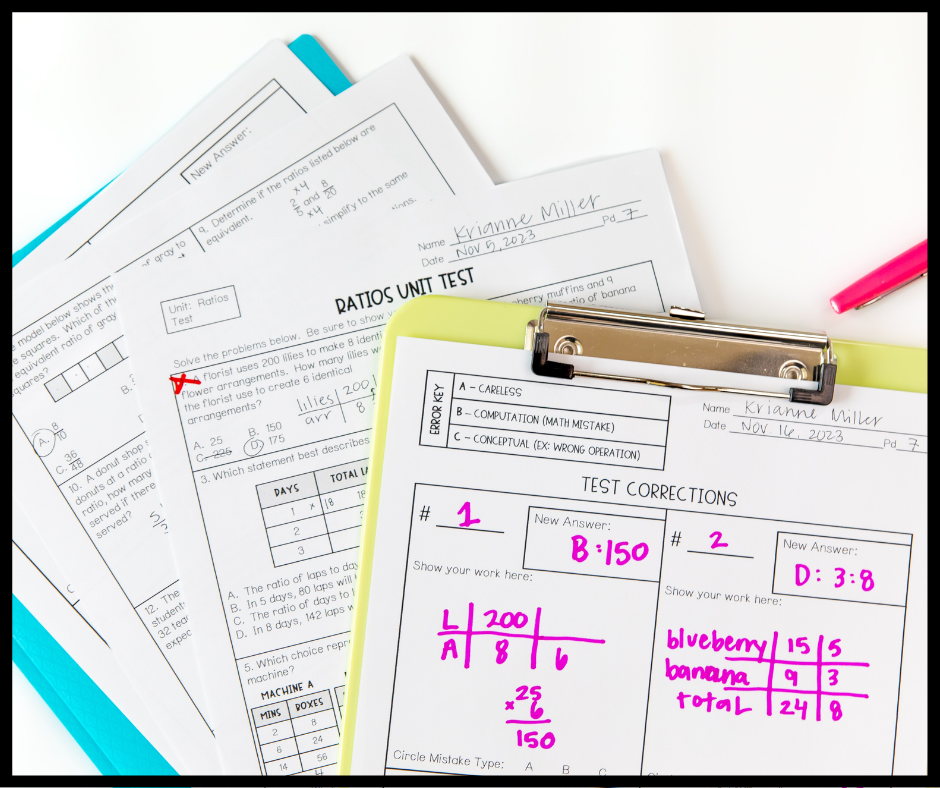 Test corrections are a great tools for pushing students and measuring their progress.  Why you should offer test corrections in your class! | maneuveringthemiddle.com