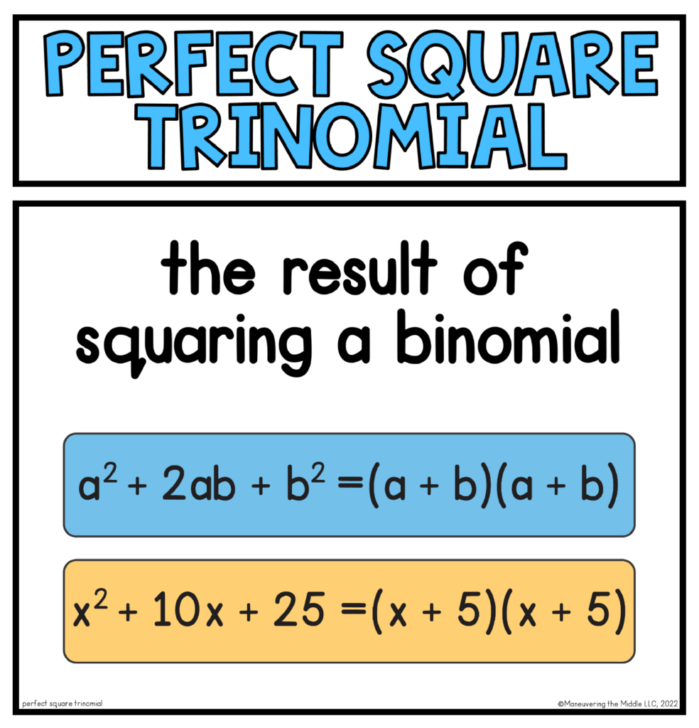 Factoring polynomials with special cases: difference of squares, perfect square trinomials, and a>1. Check out our tips for teaching! | maneuveringthemiddle.com