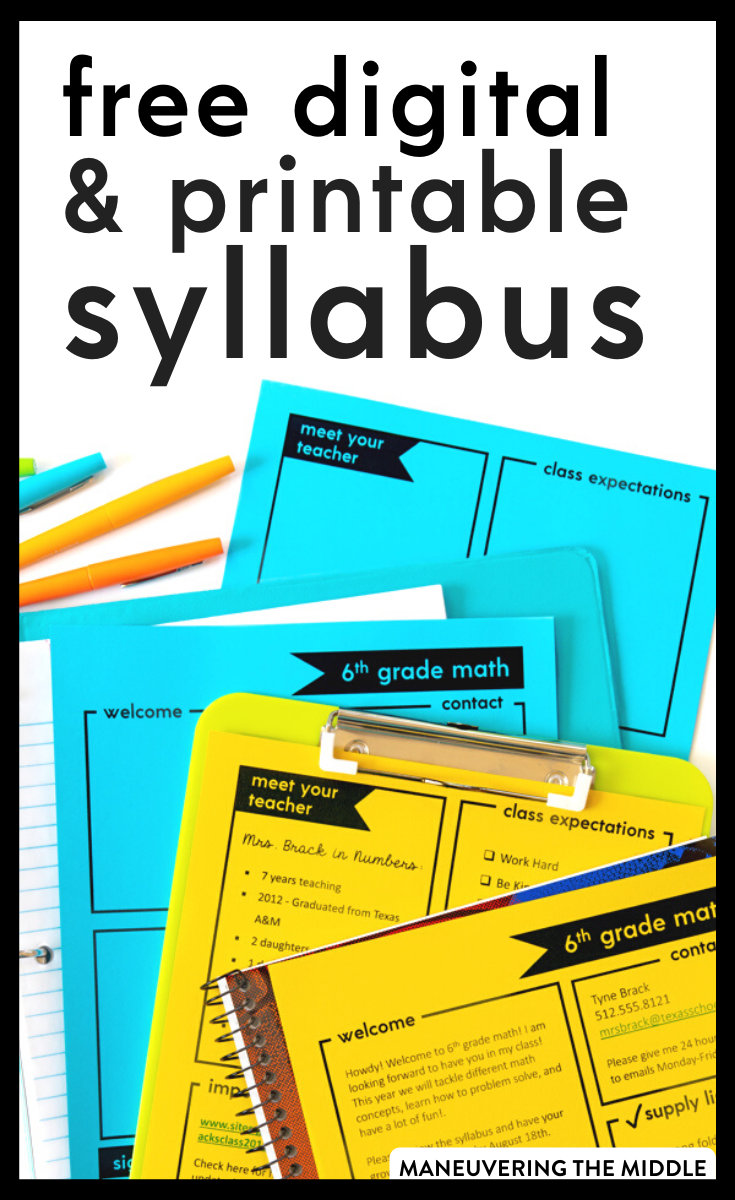 Your class syllabus does not have to be boring! It can be interesting & informative. Get your hands on a free, editable printable AND DIGITAL syllabus. | maneuveringthemiddle.org